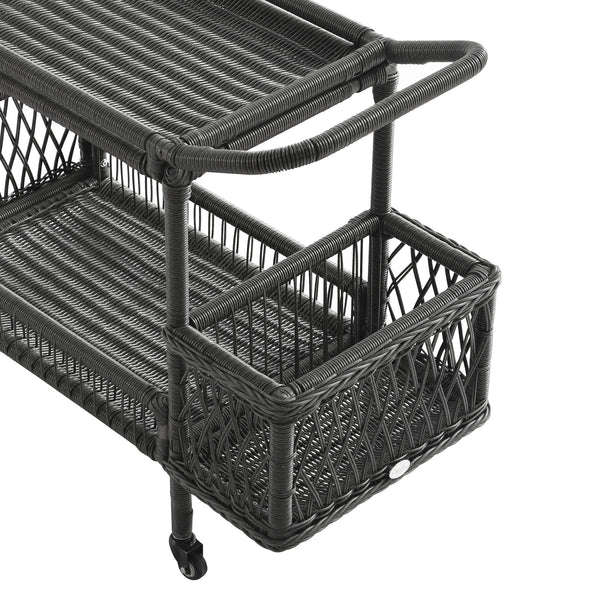 Willowbrook Lattice Weave Rattan Bar Cart, Dark Grey