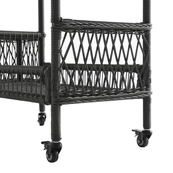 Willowbrook Lattice Weave Rattan Bar Cart, Dark Grey
