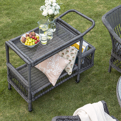 Willowbrook Lattice Weave Rattan Bar Cart, Dark Grey