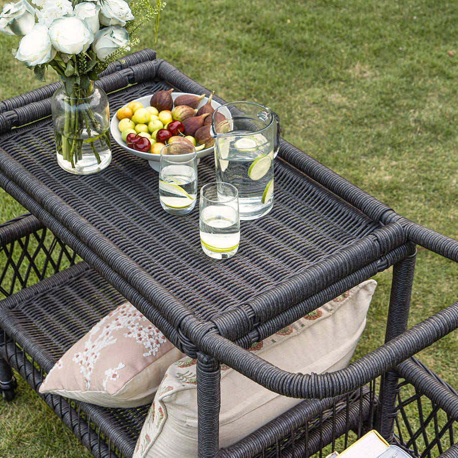 Willowbrook Lattice Weave Rattan Bar Cart, Dark Grey