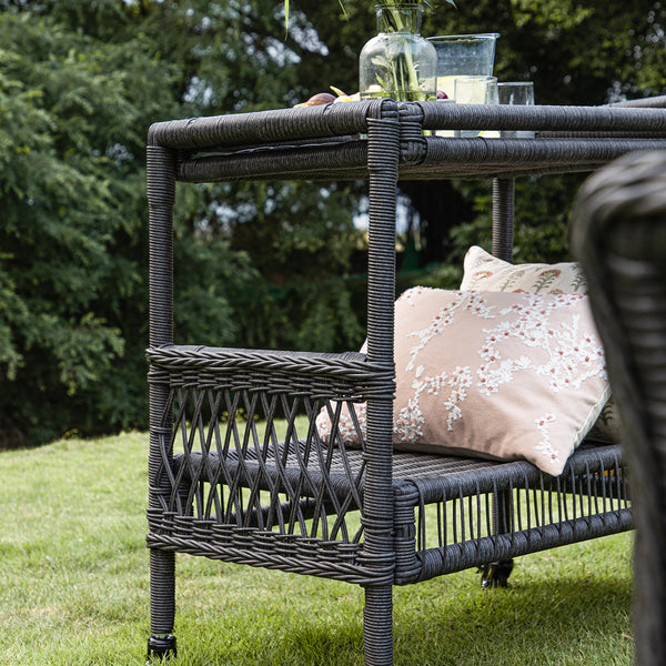 Willowbrook Lattice Weave Rattan Bar Cart, Dark Grey - daals