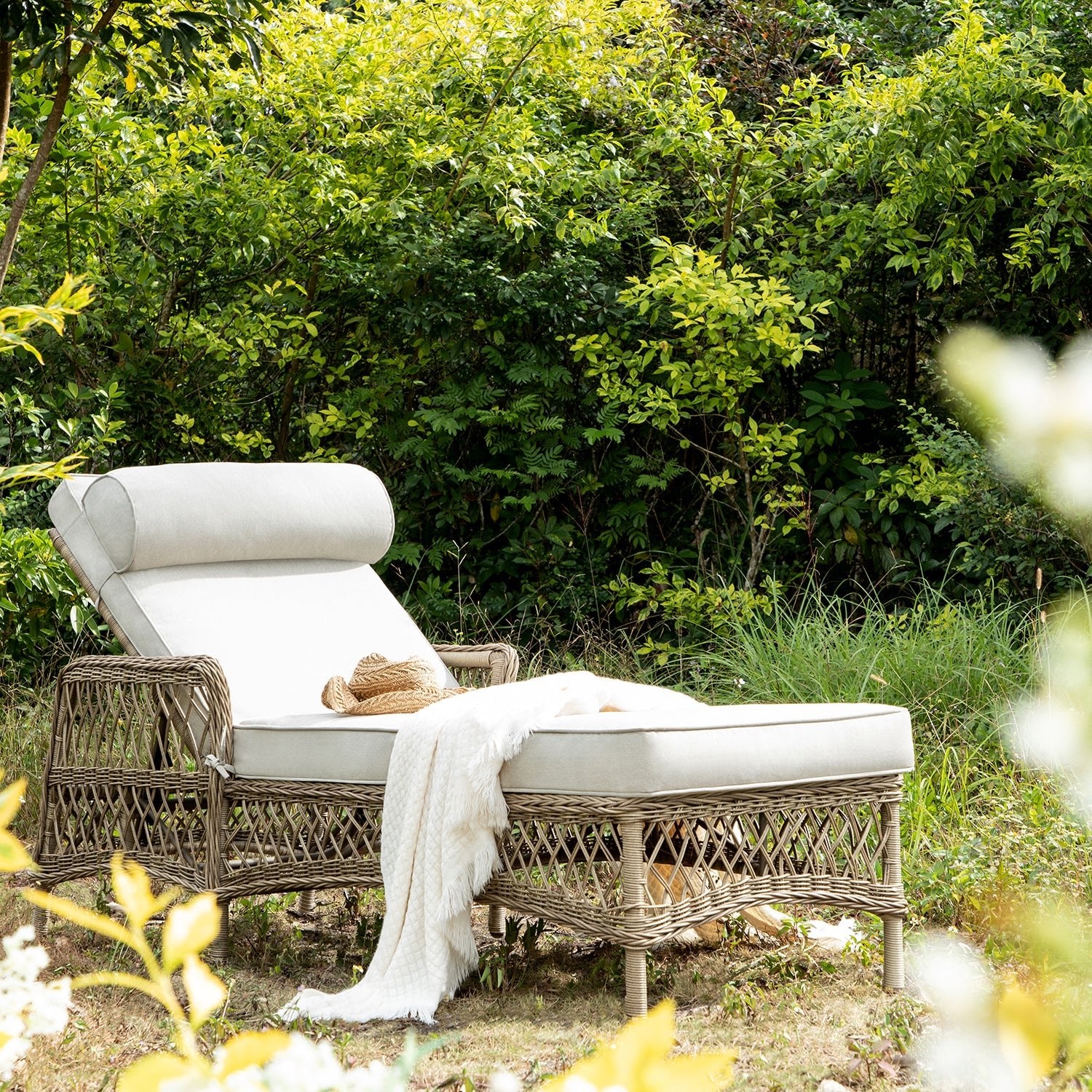 Willowbrook Lattice Weave Rattan Sun Lounger, Natural