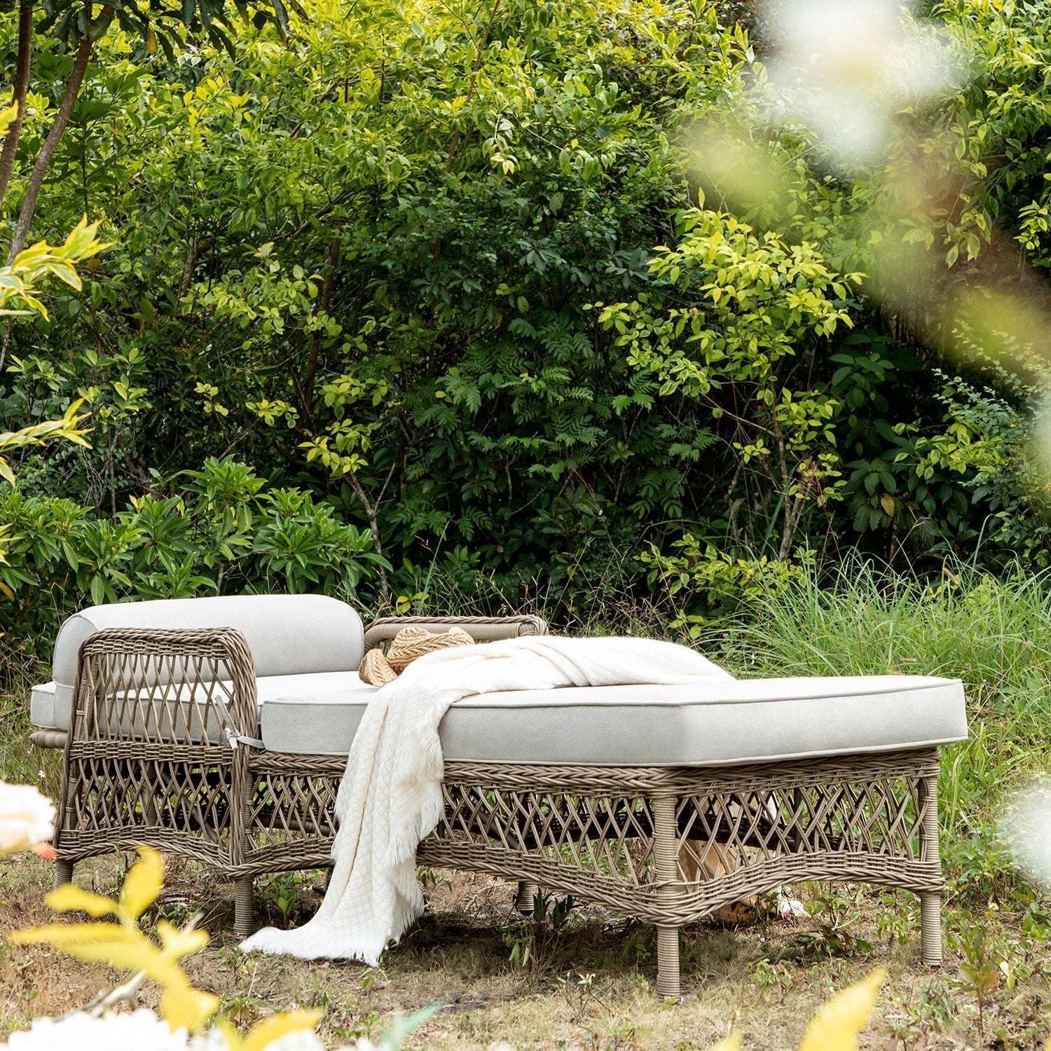 Willowbrook Lattice Weave Rattan Sun Lounger, Natural