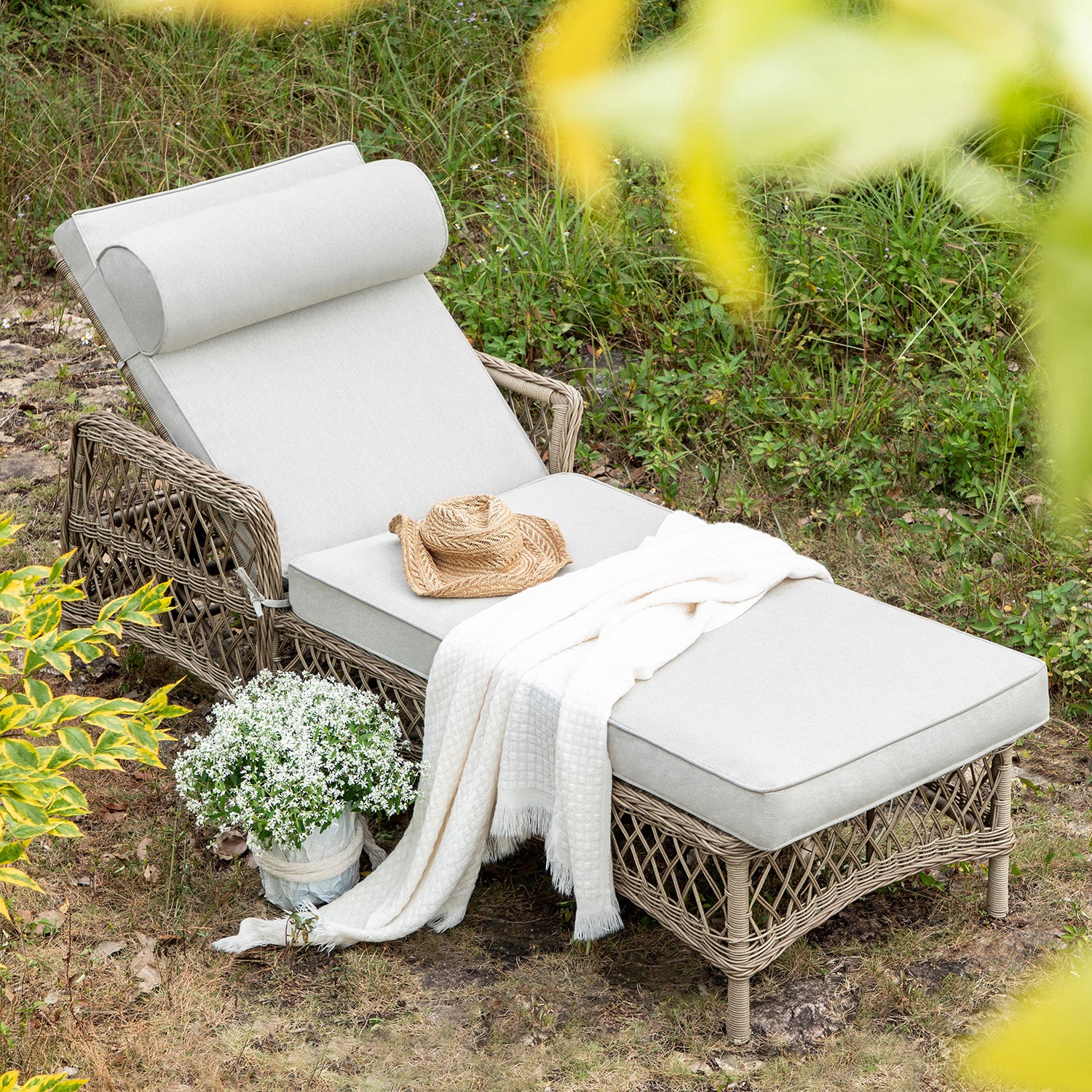 Willowbrook Lattice Weave Rattan Sun Lounger, Natural