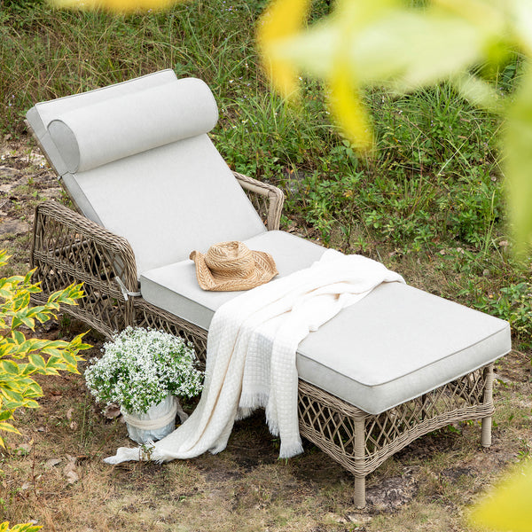 Willowbrook Lattice Weave Rattan Sun Lounger, Natural