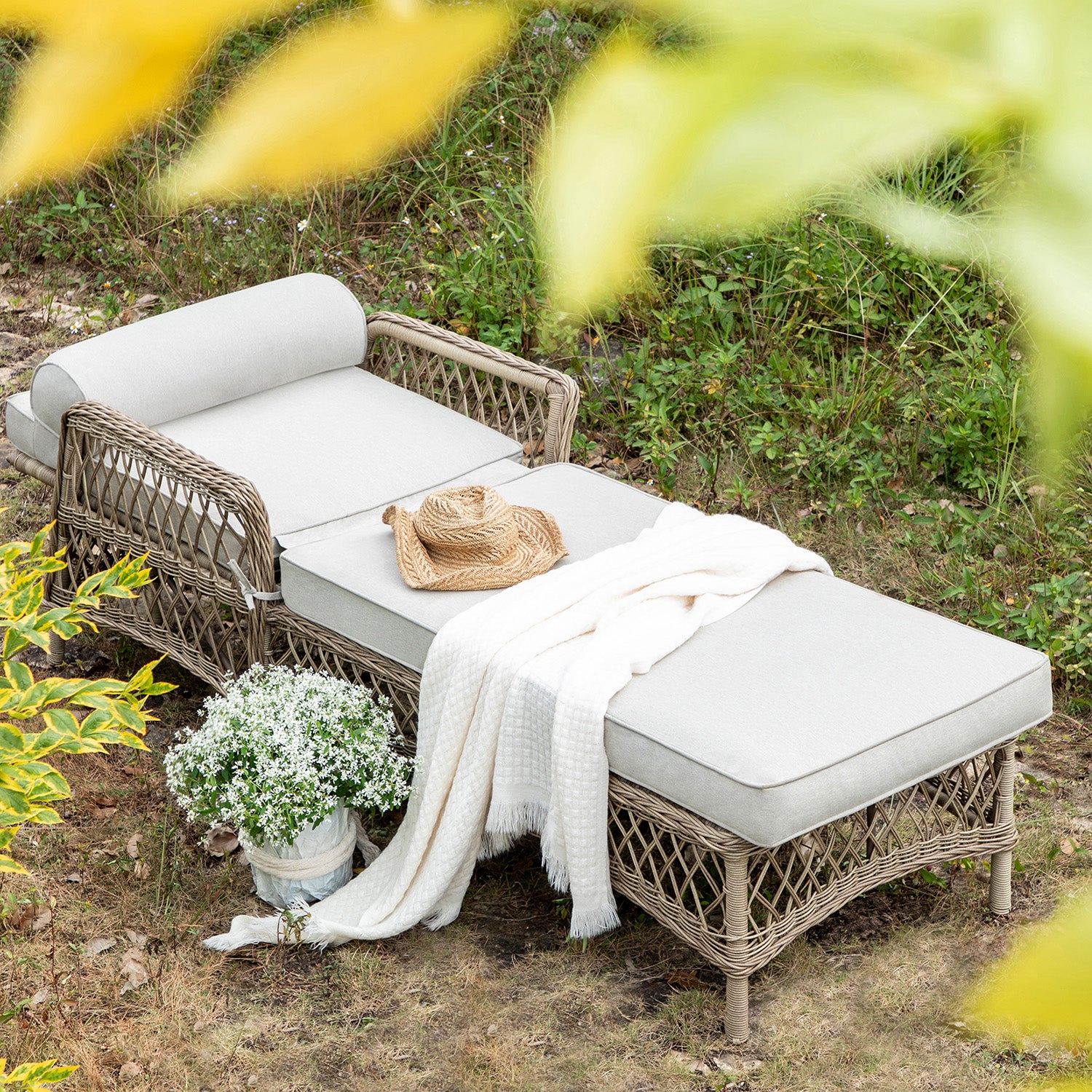 Willowbrook Lattice Weave Rattan Sun Lounger, Natural