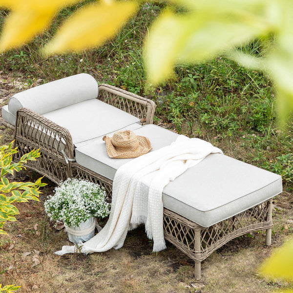 Willowbrook Lattice Weave Rattan Sun Lounger, Natural