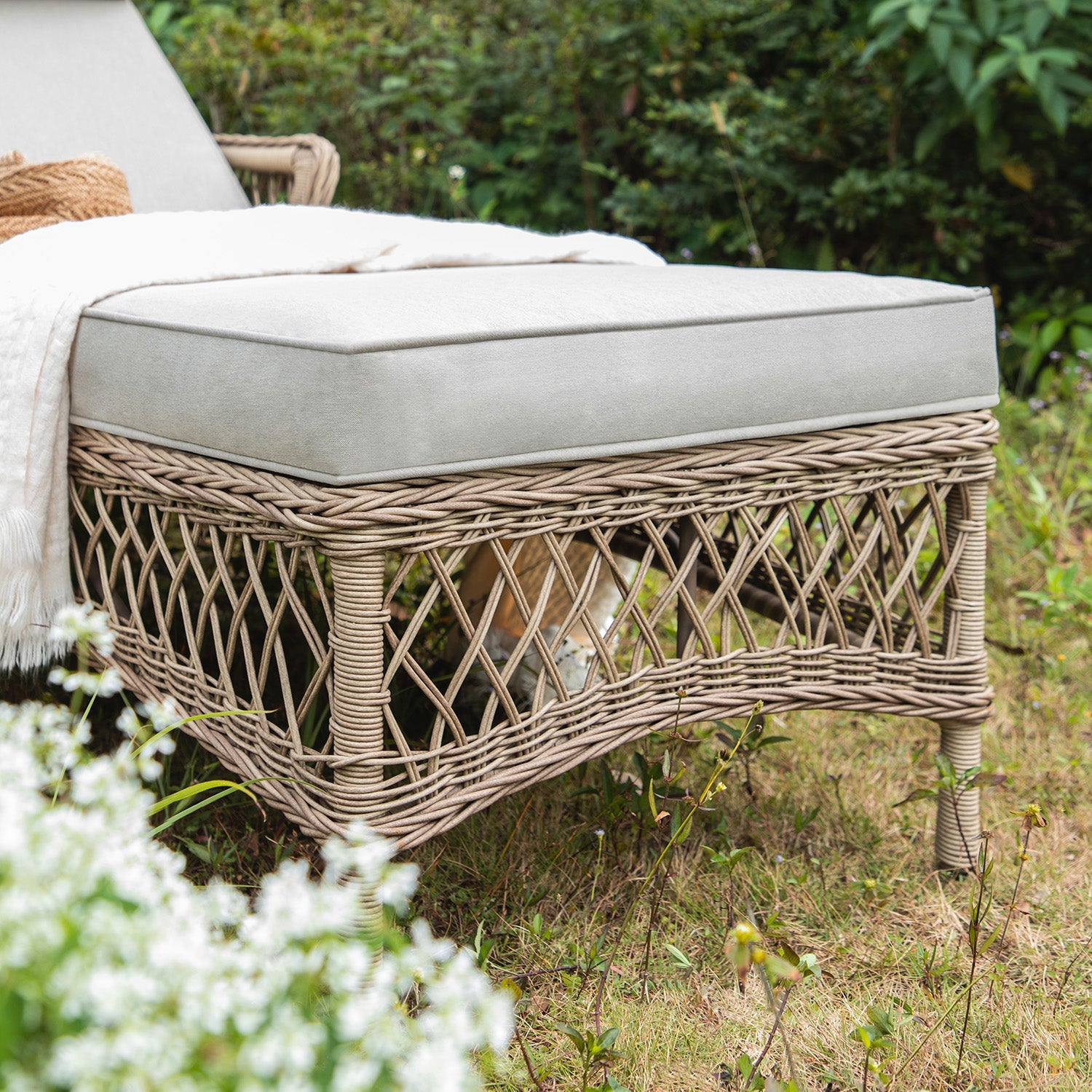 Willowbrook Lattice Weave Rattan Sun Lounger, Natural