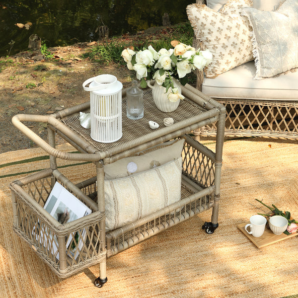 Willowbrook Lattice Weave Rattan Bar Cart, Natural