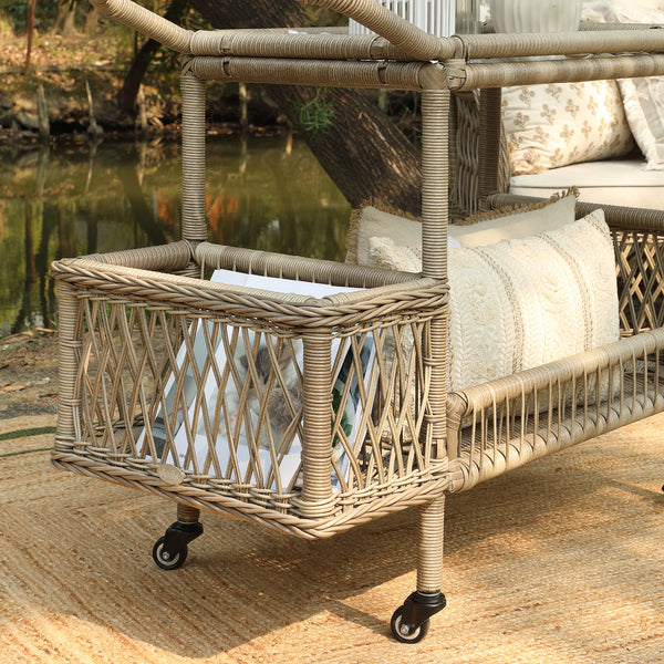 Willowbrook Lattice Weave Rattan Bar Cart, Natural