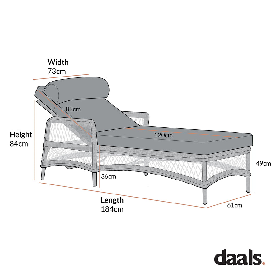 Willowbrook Lattice Weave Rattan Sun Lounger, Natural