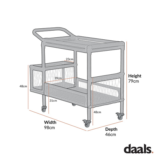 Willowbrook Lattice Weave Rattan Bar Cart, White