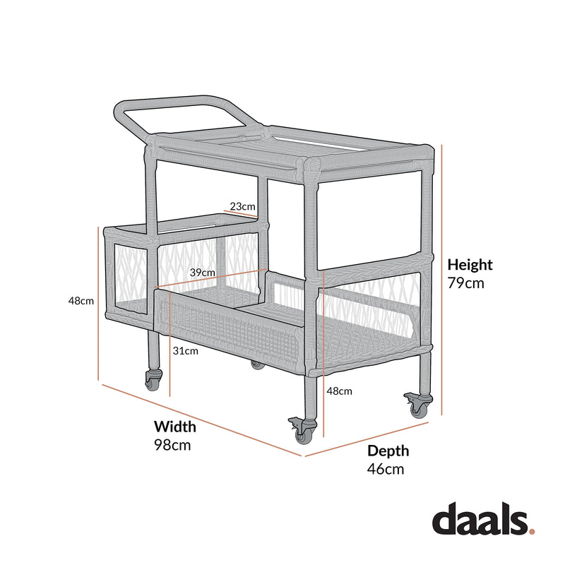 Willowbrook Lattice Weave Rattan Bar Cart, White