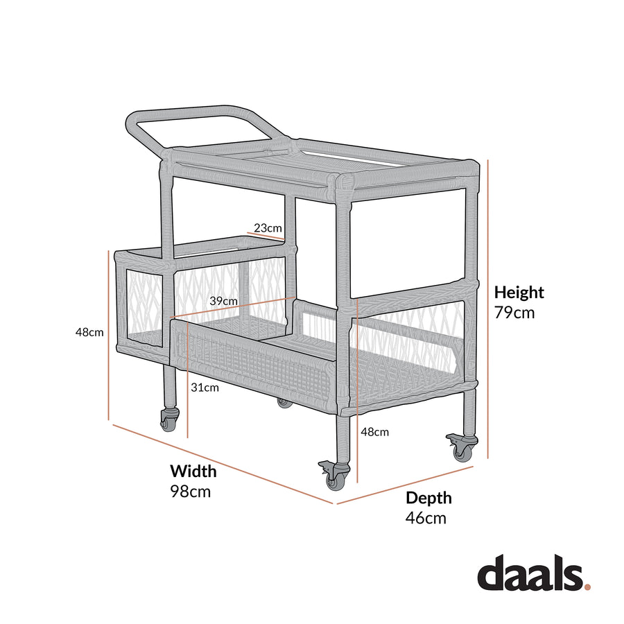 Willowbrook Lattice Weave Rattan Bar Cart, White