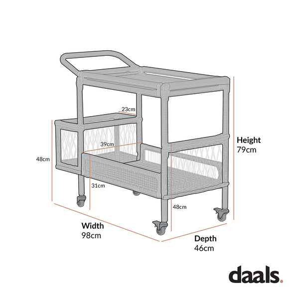 Willowbrook Lattice Weave Rattan Bar Cart, Natural