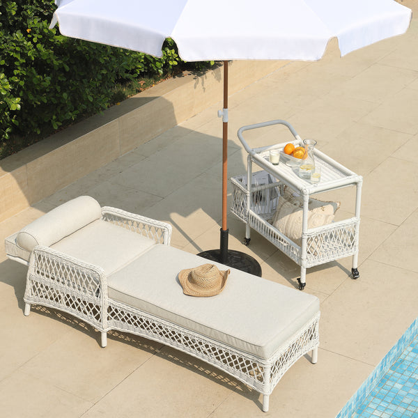 Willowbrook Lattice Weave Rattan Sun Lounger, White