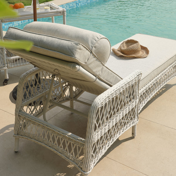 Willowbrook Lattice Weave Rattan Sun Lounger, White