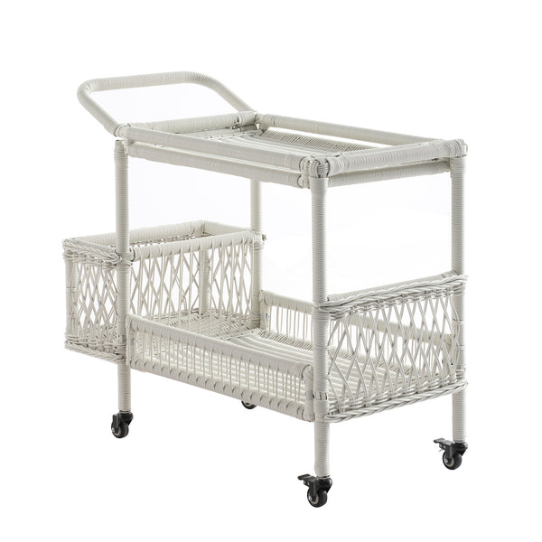 Willowbrook Lattice Weave Rattan Bar Cart, White