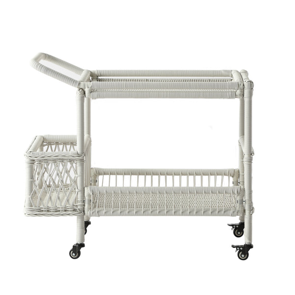 Willowbrook Lattice Weave Rattan Bar Cart, White