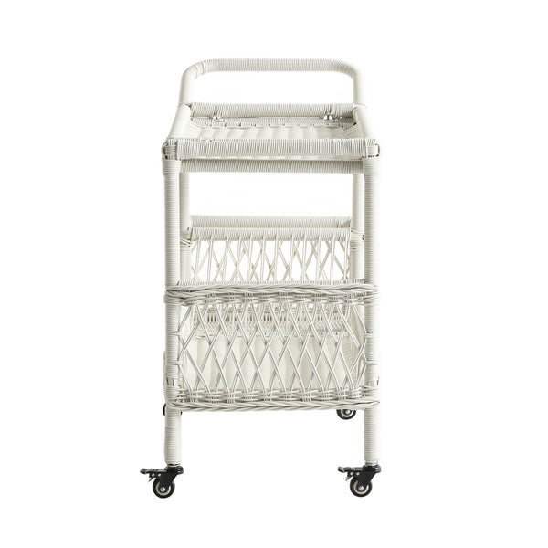 Willowbrook Lattice Weave Rattan Bar Cart, White