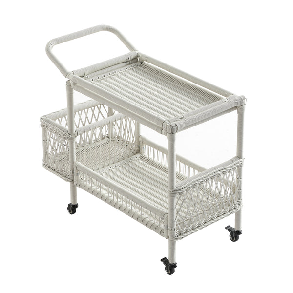 Willowbrook Lattice Weave Rattan Bar Cart, White