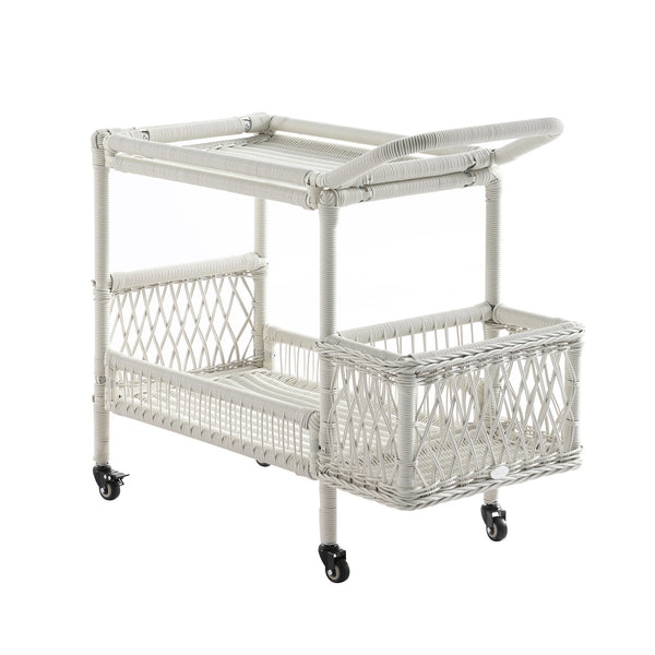 Willowbrook Lattice Weave Rattan Bar Cart, White