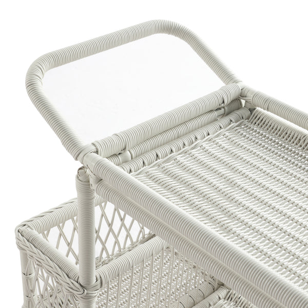 Willowbrook Lattice Weave Rattan Bar Cart, White