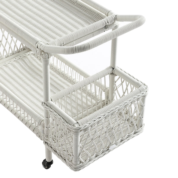 Willowbrook Lattice Weave Rattan Bar Cart, White