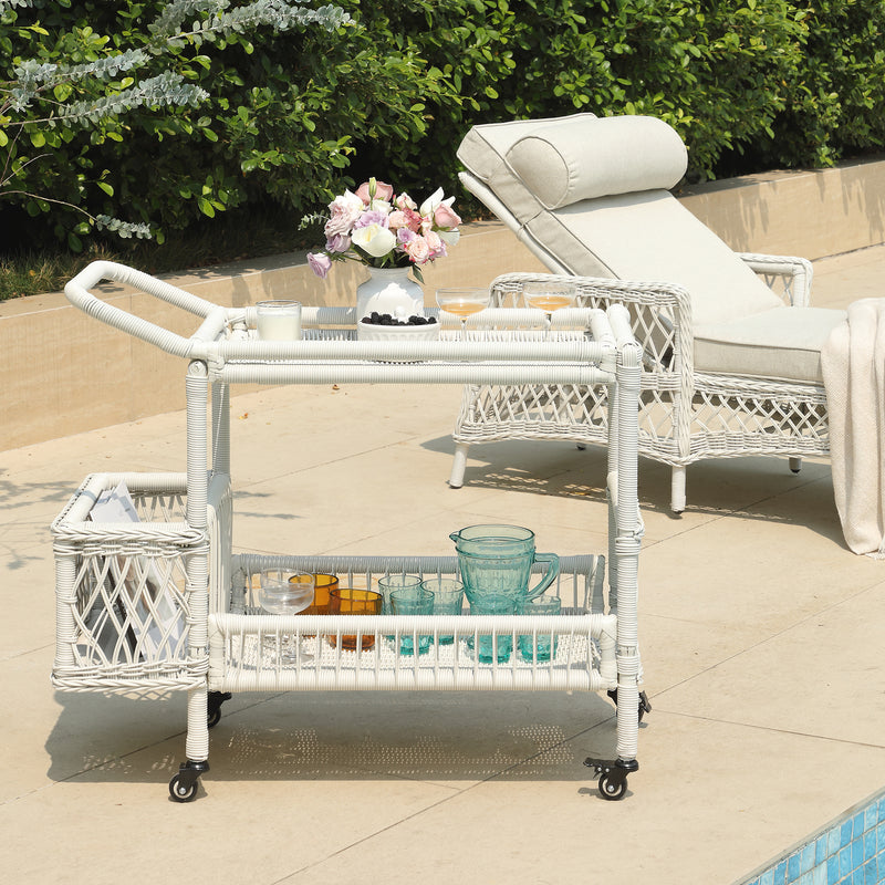 Willowbrook Lattice Weave Rattan Bar Cart, White