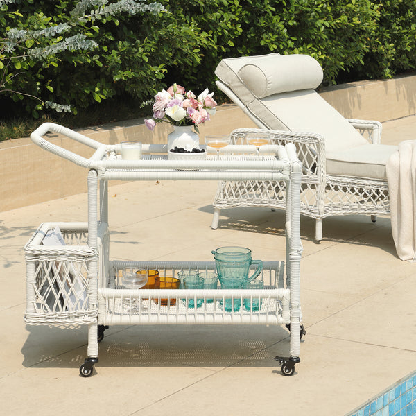 Willowbrook Lattice Weave Rattan Bar Cart, White