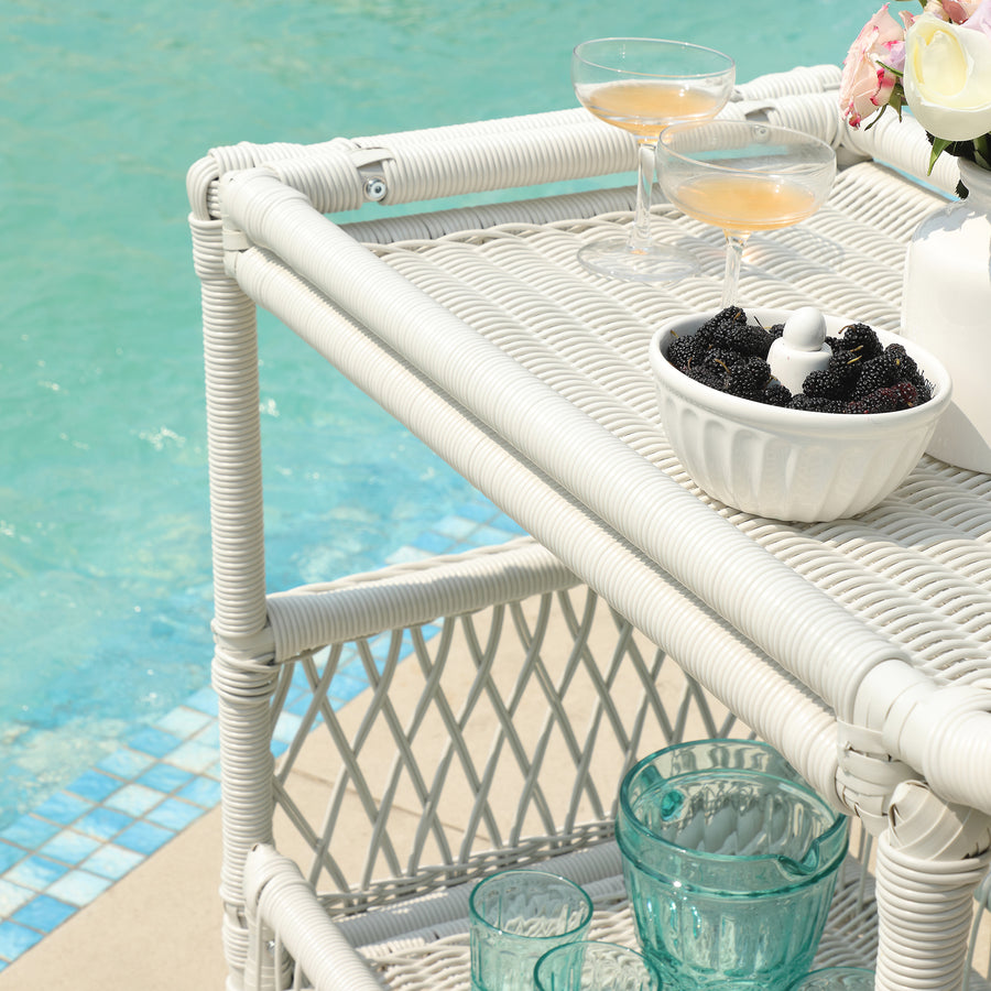 Willowbrook Lattice Weave Rattan Bar Cart, White