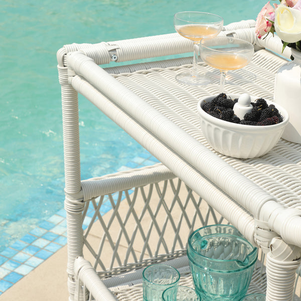 Willowbrook Lattice Weave Rattan Bar Cart, White
