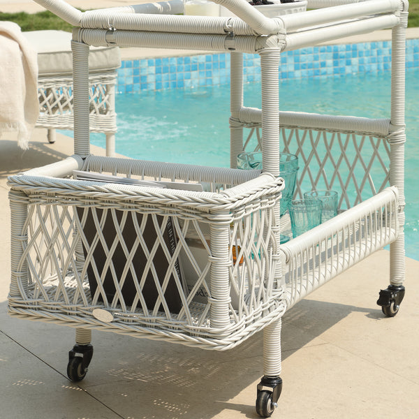 Willowbrook Lattice Weave Rattan Bar Cart, White