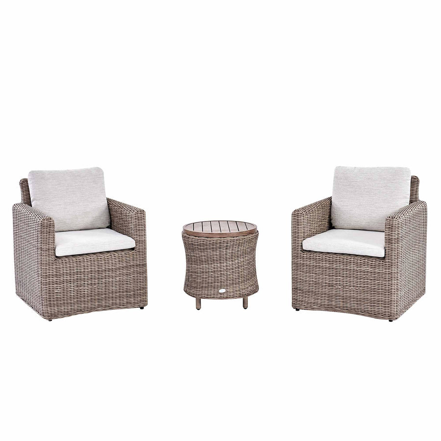 Bellagio Round Wicker Bistro Set with Rising Side Table, Natural
