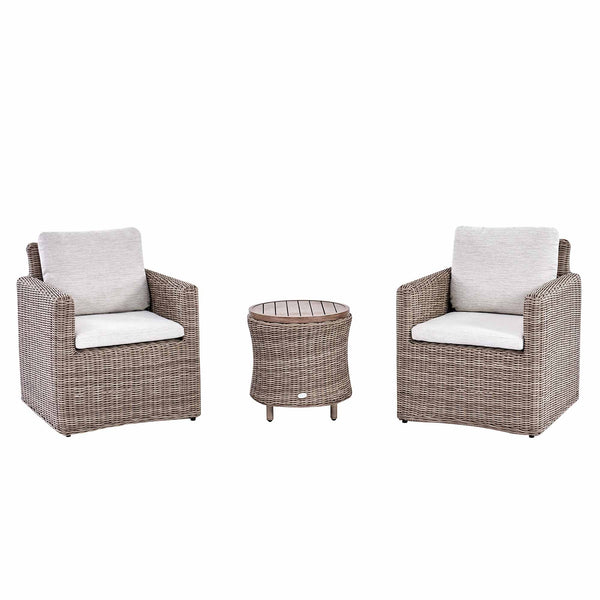 Bellagio Round Wicker Bistro Set with Rising Side Table, Natural