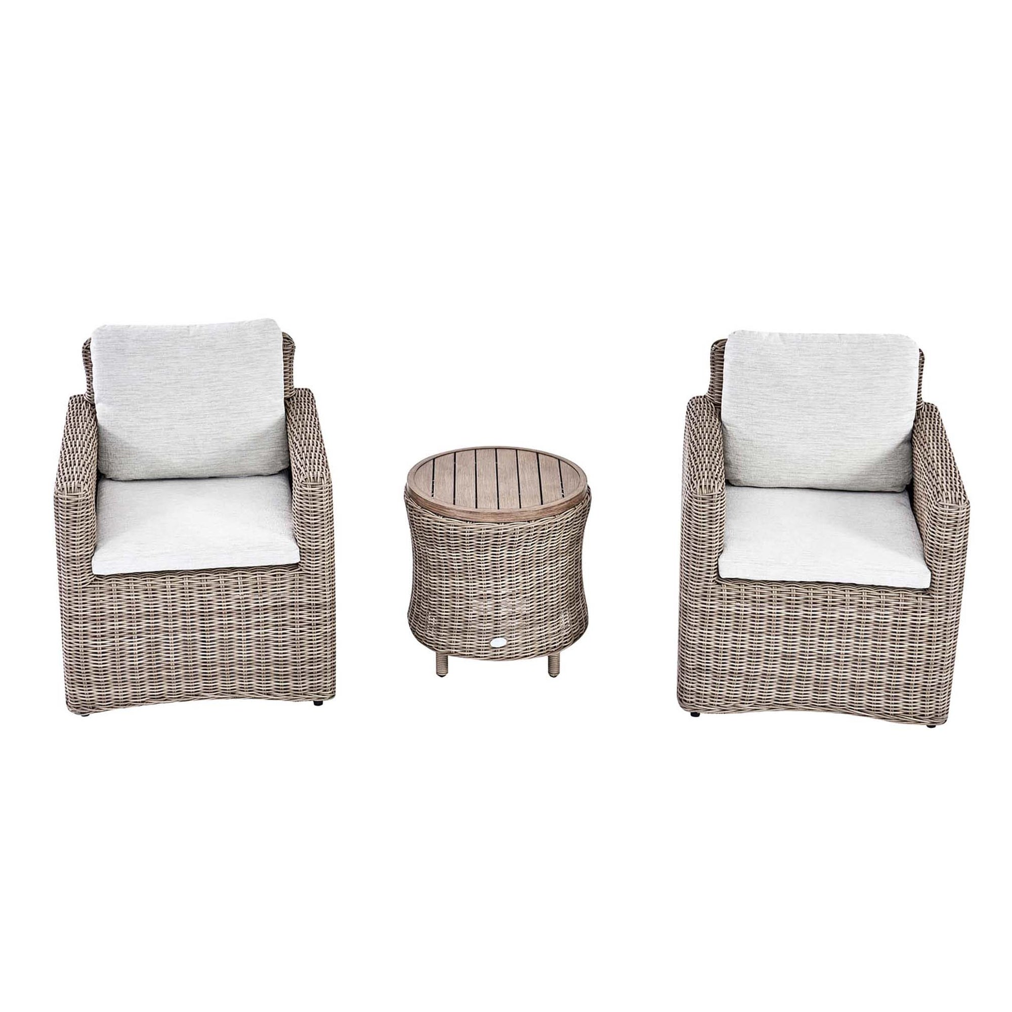 Bellagio Round Wicker Bistro Set with Rising Side Table, Natural