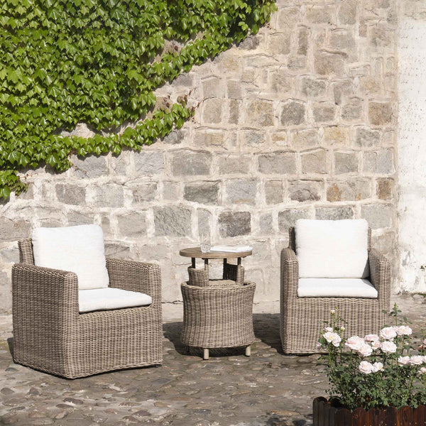 Bellagio Round Wicker Bistro Set with Rising Side Table, Natural