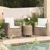 Bellagio Round Wicker Bistro Set with Rising Side Table, Natural with Sage Stripes - daals