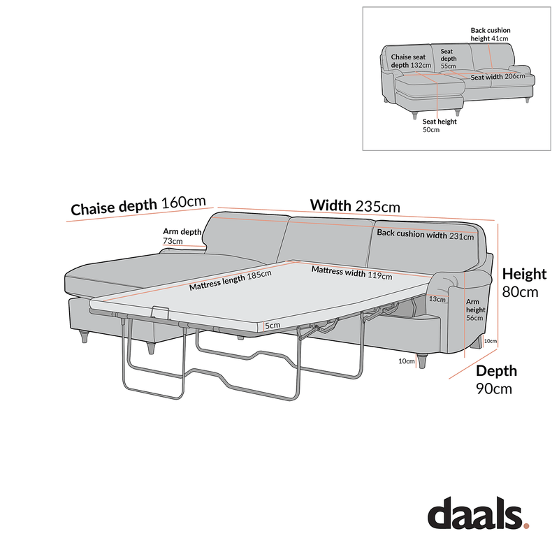 Daphnis Ochre Striped Linen Blend Sofa Bed, Grande Chaise Left Hand Facing - daals