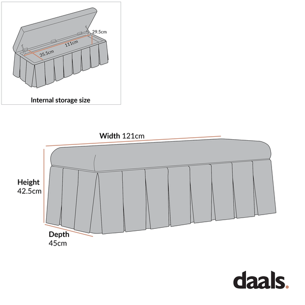 Egerton Box-Pleat Storage Bench, Charcoal Brushed Fabric