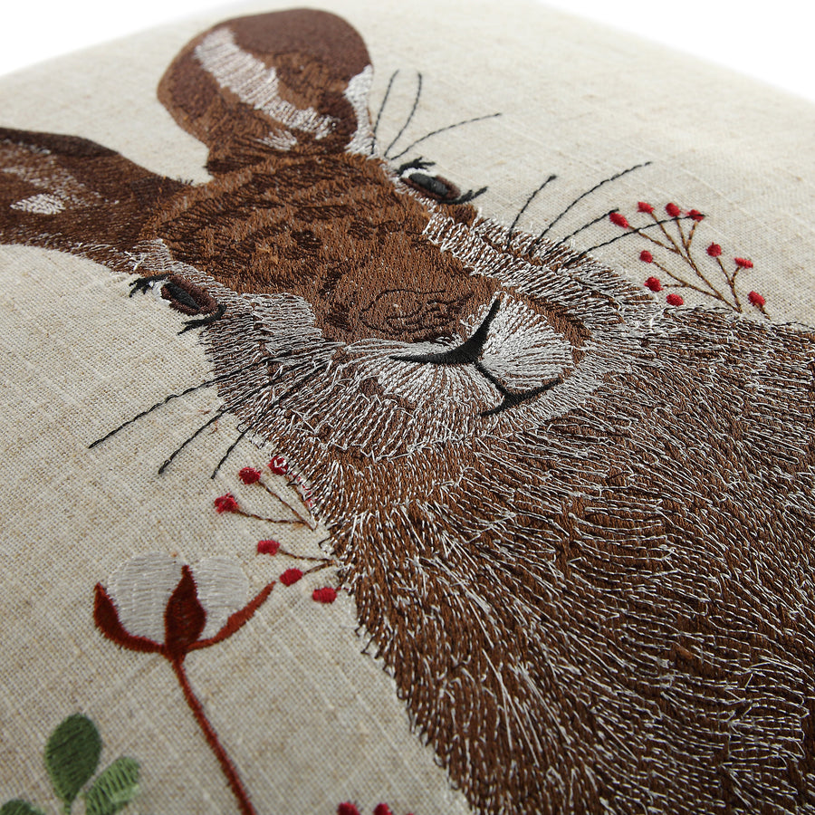 Country Collection Hare Embroidered Linen Blend Cushion - daals