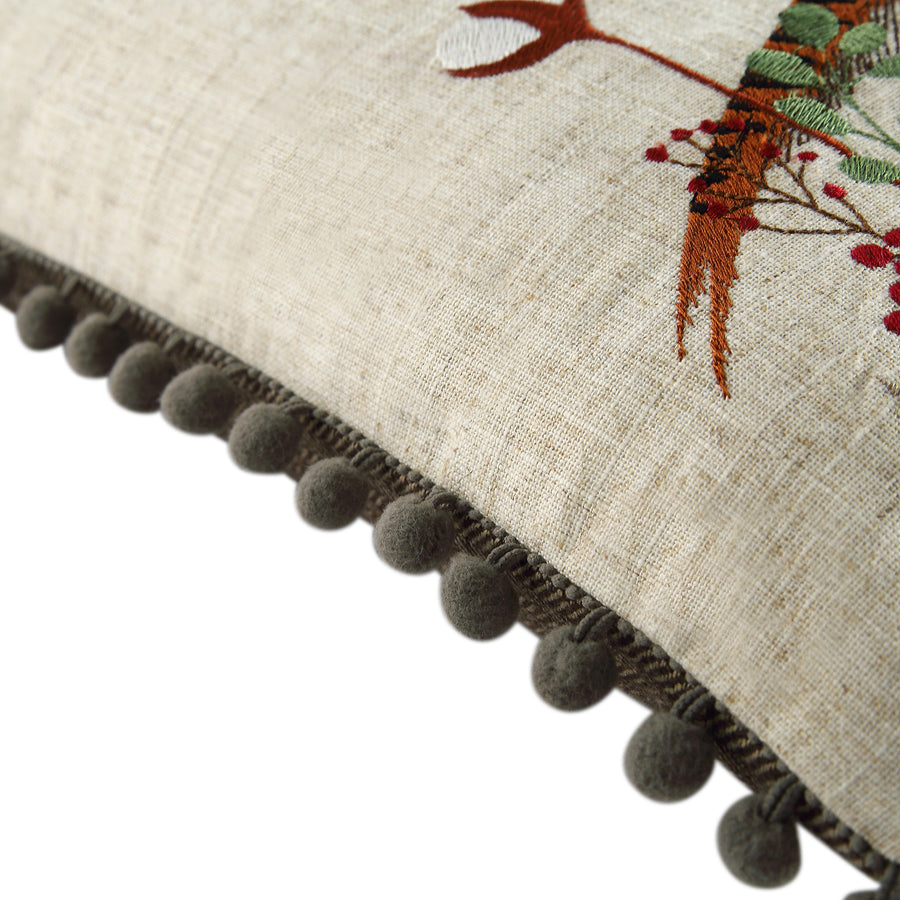 Country Collection Pheasant Embroidered Linen Blend Cushion