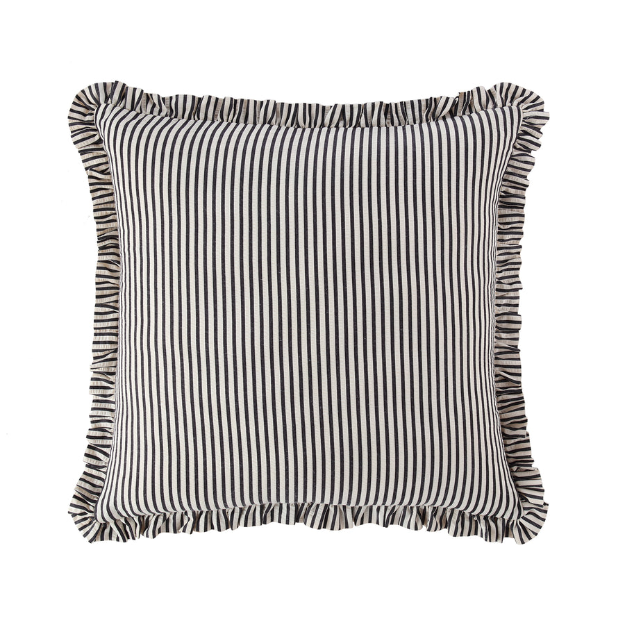 Iris Ticking Black Stripe Seersucker Frill Cushion - daals