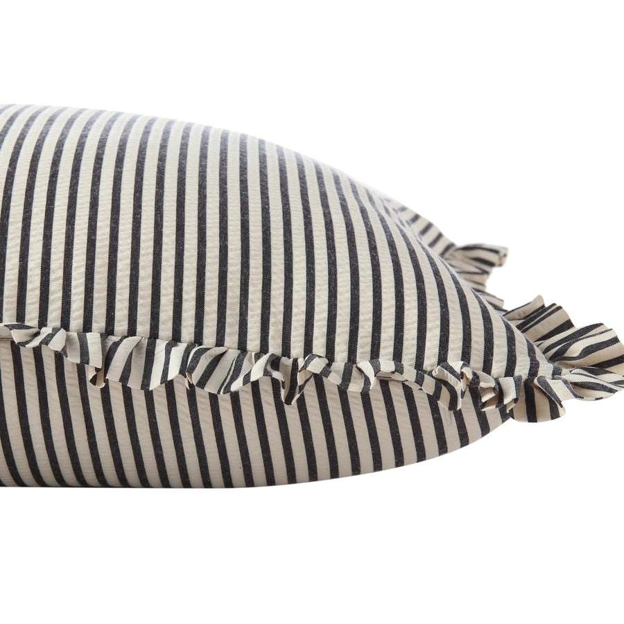 Iris Ticking Black Stripe Seersucker Frill Cushion - daals