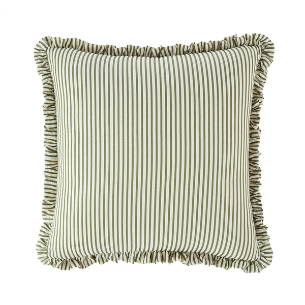 Iris Ticking Green Stripe Seersucker Frill Cushion