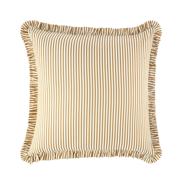 Iris Ticking Yellow Stripe Seersucker Frill Cushion - daals