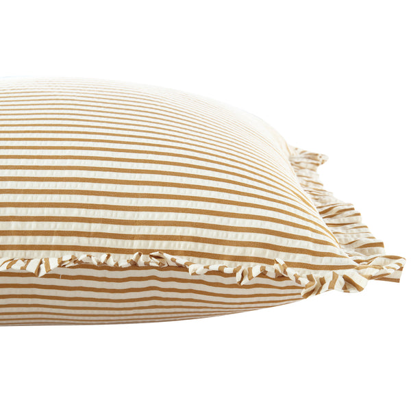 Iris Ticking Yellow Stripe Seersucker Frill Cushion - daals