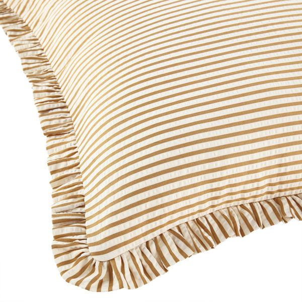 Iris Ticking Yellow Stripe Seersucker Frill Cushion - daals