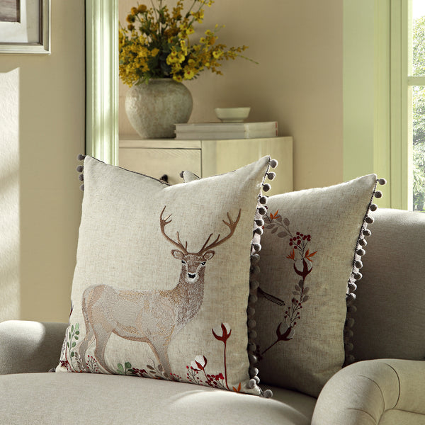 Country Collection Stag Embroidered Linen Blend Cushion