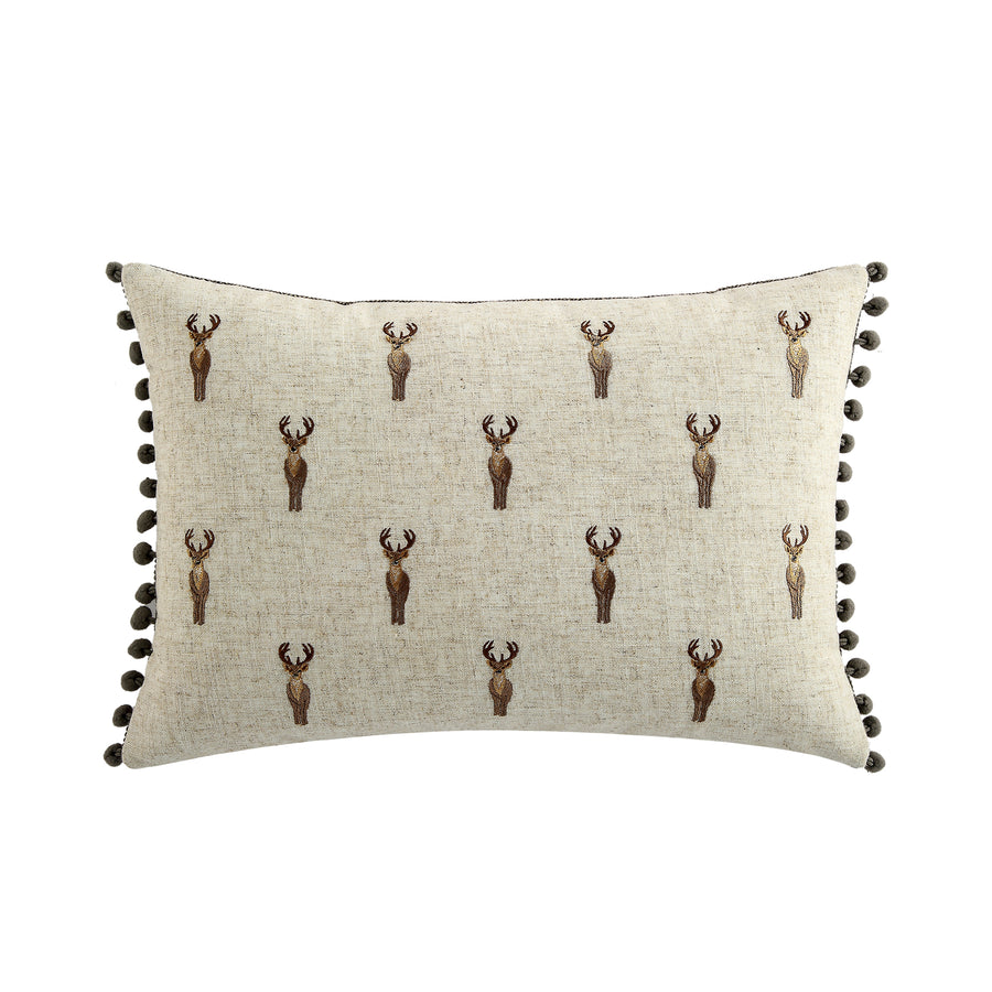 Country Collection Stag Repeat Embroidered Linen Blend Cushion - daals